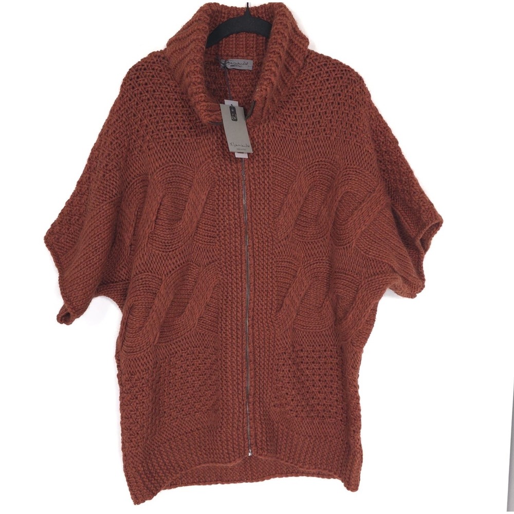 ELSAMANDA ANTHROPOLOGIE New O/S Chunky Knit Zip Cardigan ITALY MADE WOOL ALPACA - Picture 8 of 11